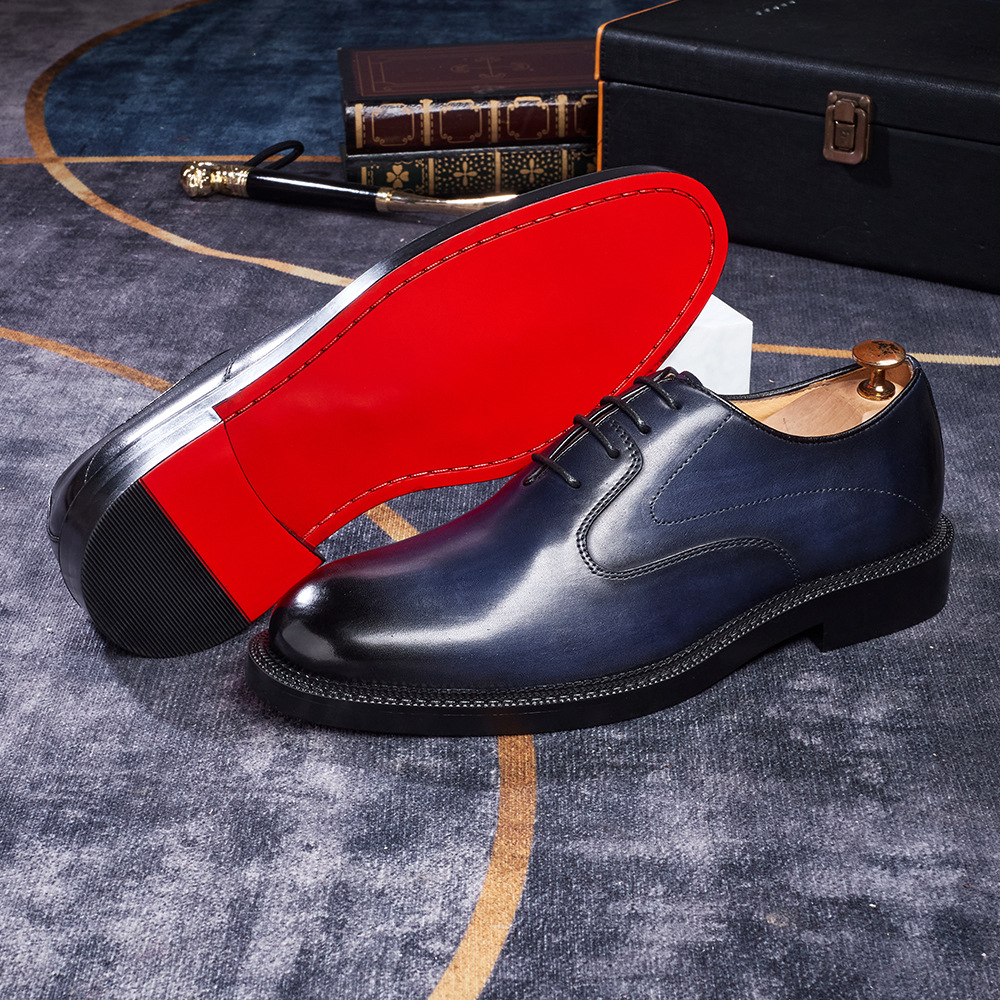 [Copy]Red bottom genuine leather lace-up men's versatile leather shoes
