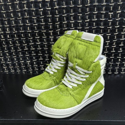 2024 new RO green horsehair high-top shoes inverted triangle large size thick bottom lace-up genuine leather European and American fashion trend high