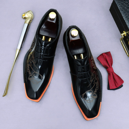 [Copy]Men's high-end quality color matching business casual Oxford shoes first layer cowhide