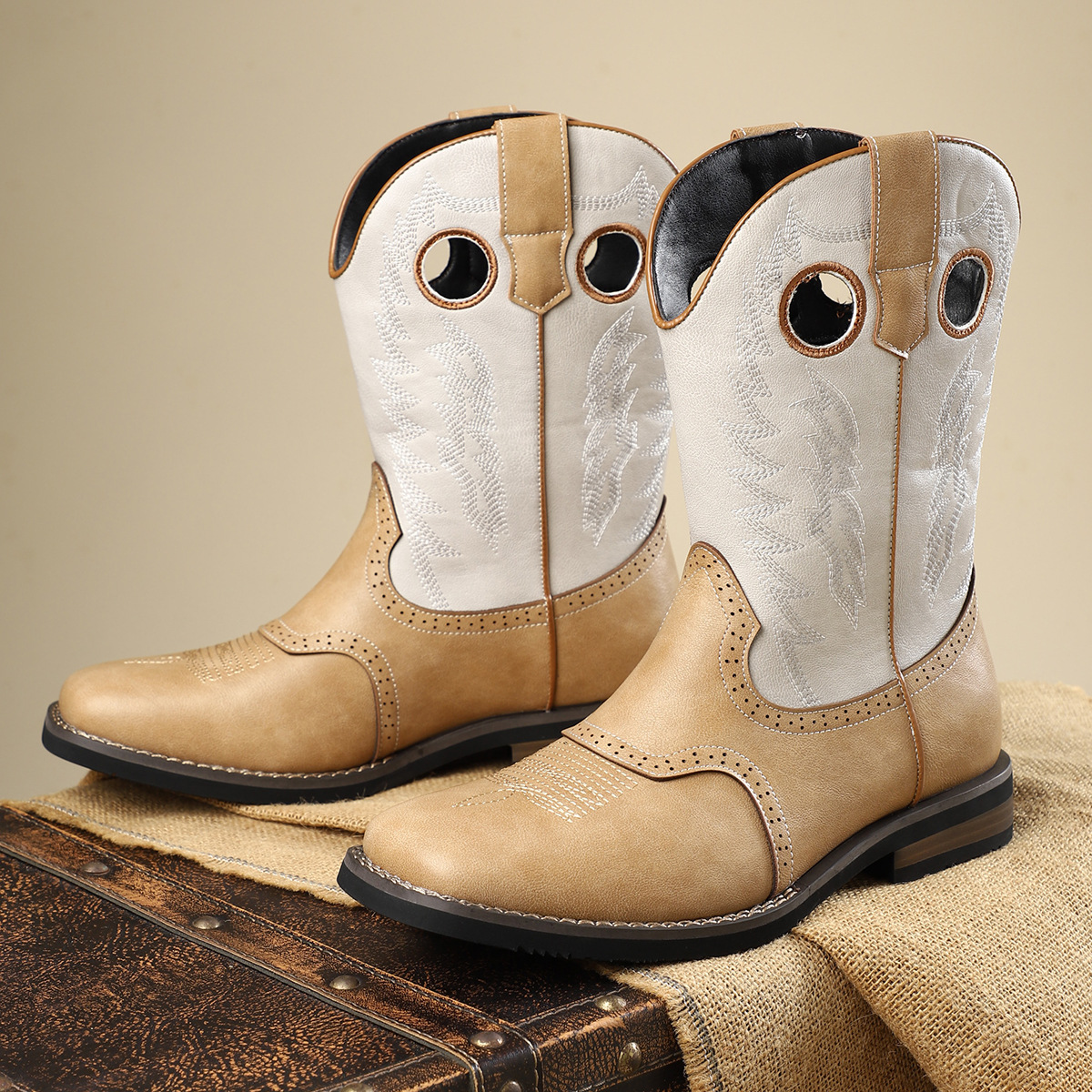 Classic Western Cowboy Boots Retro Embroidered Leather Boots Casual All-match Knight Boots Personality Fashion Cowboy Boots American Style