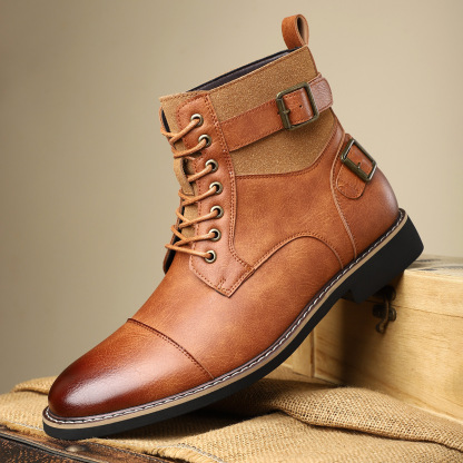 2024 new British style men's casual Martin boots non-slip retro mid-cut pointed leather boots sleeve work boots