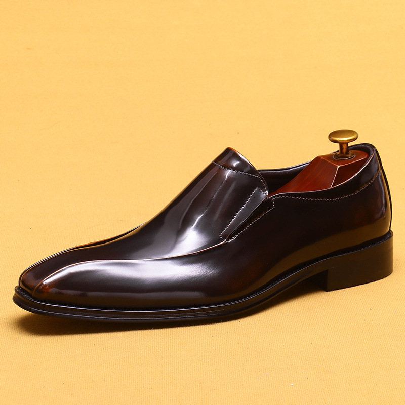 British style business formal slip-on pointed leather loafers