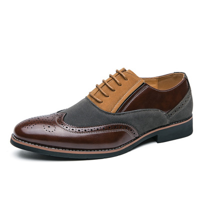 2024 new youth large size leather shoes 38-48 size brogue casual shoes men's British style color matching pointed shoes