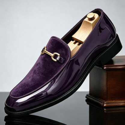 Men’s Velvet & Patent Leather Loafers | Gold Horsebit Ornament Slip‑On Luxury Dress Shoes