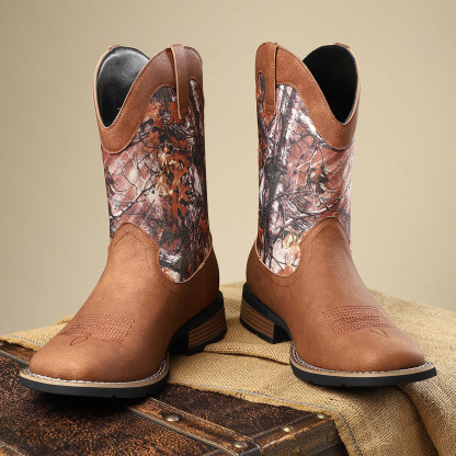 New western style cowboy boots embroidery craft retro high-top men's knight boots trendy all-match casual work boots