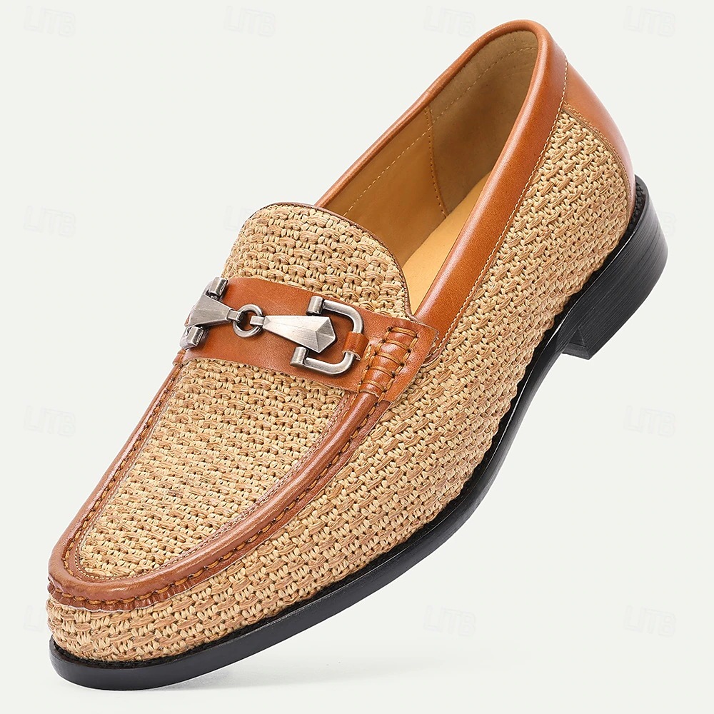 Men's brown leather-panelled horsebit loafers