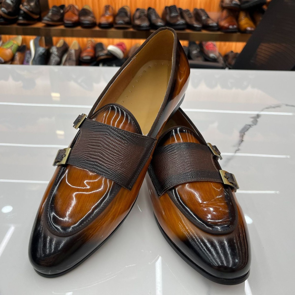 Men’s Genuine Leather Double-Buckle Monk Strap Dress Shoes 