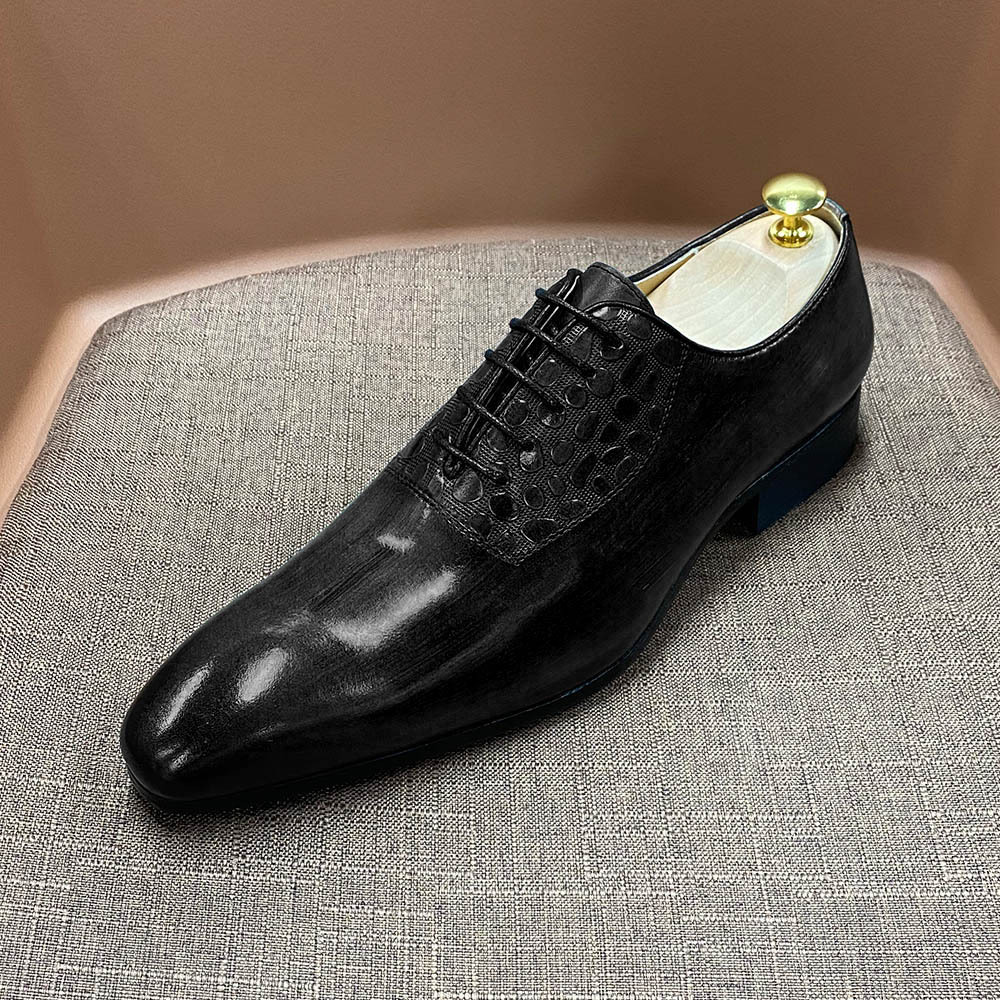 Custom men's shoes genuine leather lace-up pointed toe Oxford shoes handmade business casual shoes wedding banquet formal leather shoes men