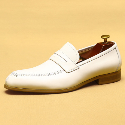 Men's Creamy White Leather Loafers - Stylish & Comfortable
