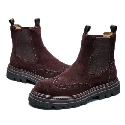 Men's Thick-soled Heightened Genuine Leather Suede British Retro Chelsea Boots