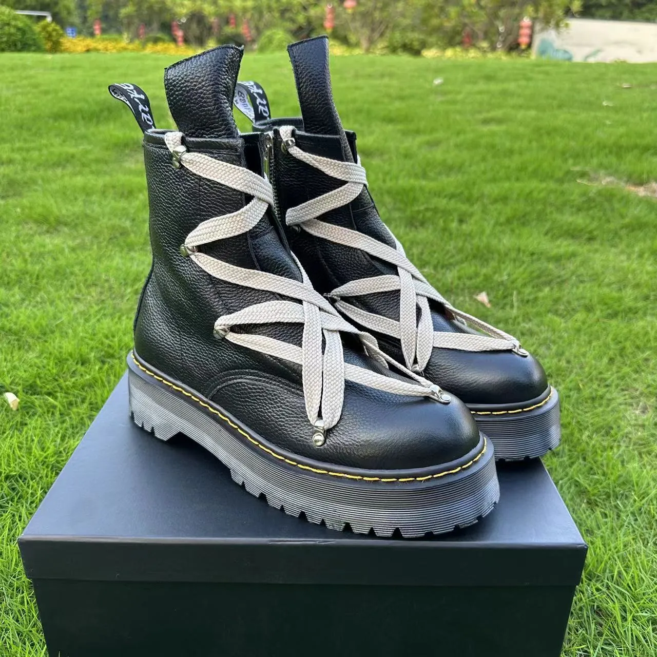 RO joint thick-soled lychee-grained joint Martin boots for men and women with side zippers, top-layer cowhide boots, motorcycle high street shoes