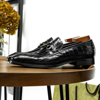 Men's leather shoes new business formal shoes men's Korean style pointed men's shoes cowhide horsebit buckle loafers
