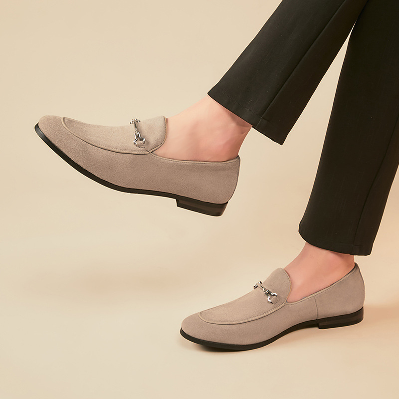British style summer leisure slip-on lazy leather shoes business genuine leather suede loafers frosted breathable