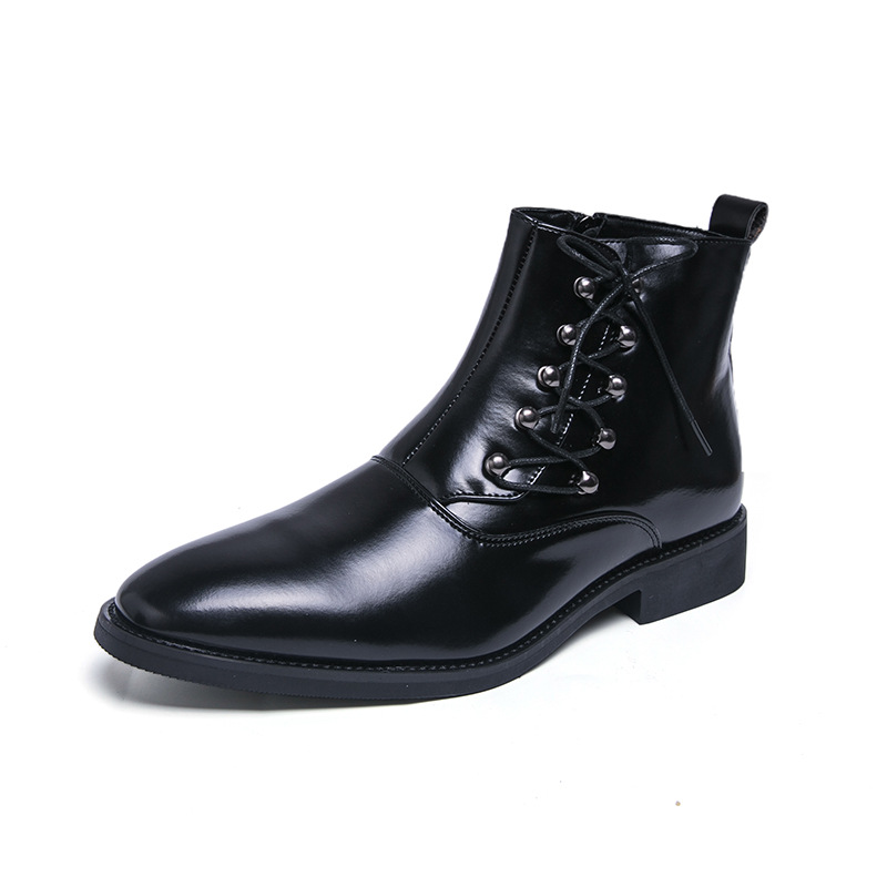 Stylish pointed-toe British-style casual side zipper lace-up men's boots