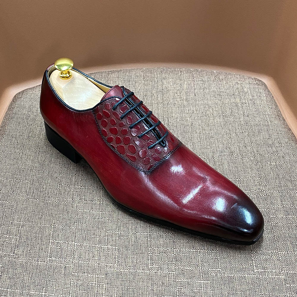 Custom men's shoes genuine leather lace-up pointed toe Oxford shoes handmade business casual shoes wedding banquet formal leather shoes men