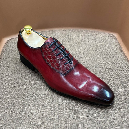 Custom men's shoes genuine leather lace-up pointed toe Oxford shoes handmade business casual shoes wedding banquet formal leather shoes men