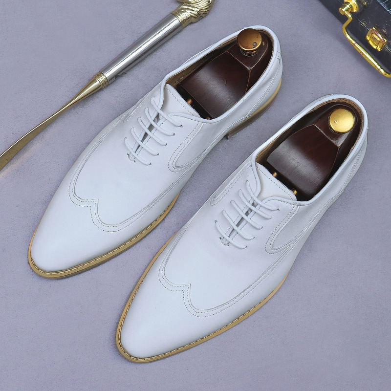New style leather shoes men's genuine leather business formal men's cowhide British lace-up trendy wedding shoes men's shoes men's white