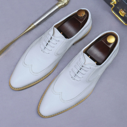 New style leather shoes men's genuine leather business formal men's cowhide British lace-up trendy wedding shoes men's shoes men's white