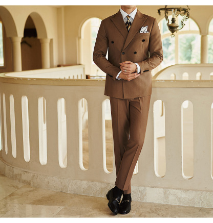 Hangzhou men's clothing high-end British style business formal suits double-breasted gentleman Naples peaked lapel suit