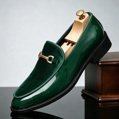 Men’s Velvet & Patent Leather Loafers | Gold Horsebit Ornament Slip‑On Luxury Dress Shoes