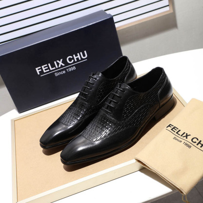 Men's leather shoes genuine leather Oxford shoes pointed toe lace-up high-end woven leather shoes men's black and blue business formal shoes