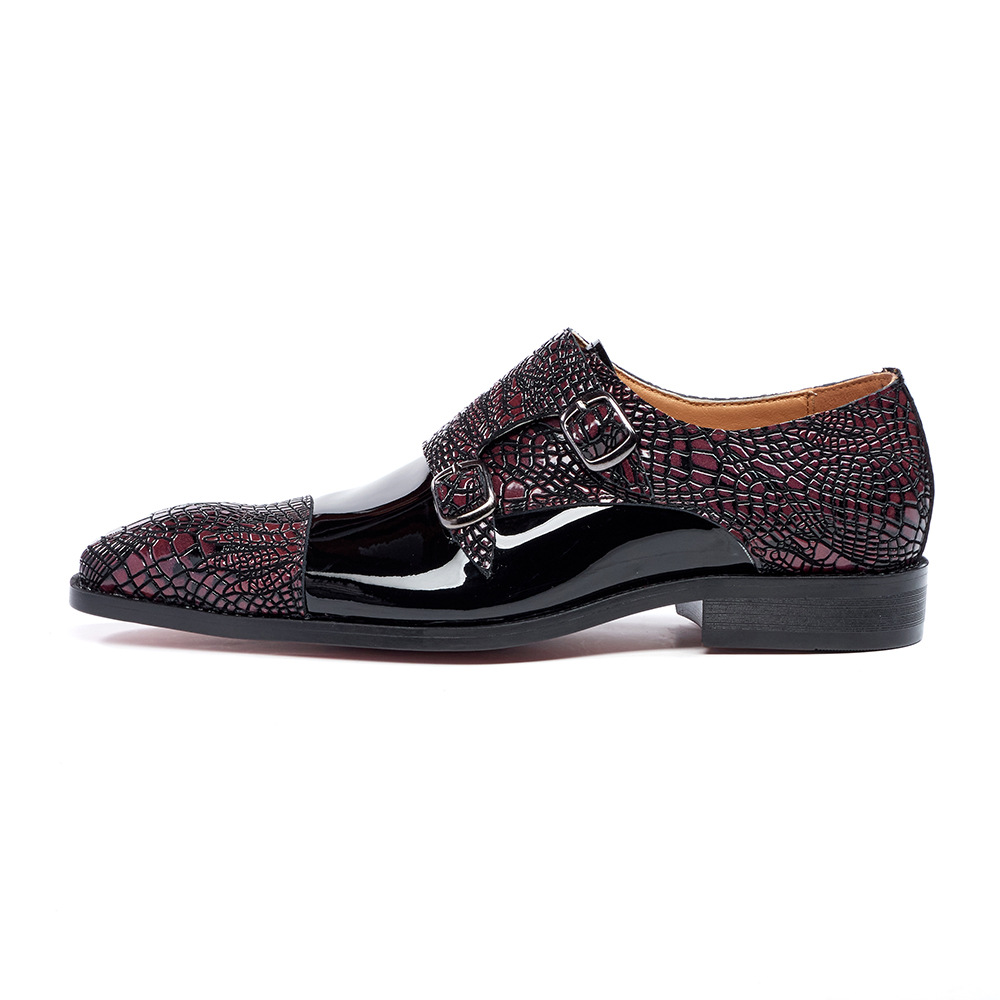 Handmade burgundy leather monk shoes