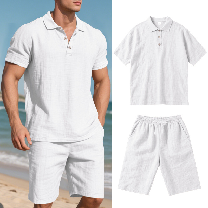 Men's Loose Linen Breathable Short-Sleeve and Shorts Set