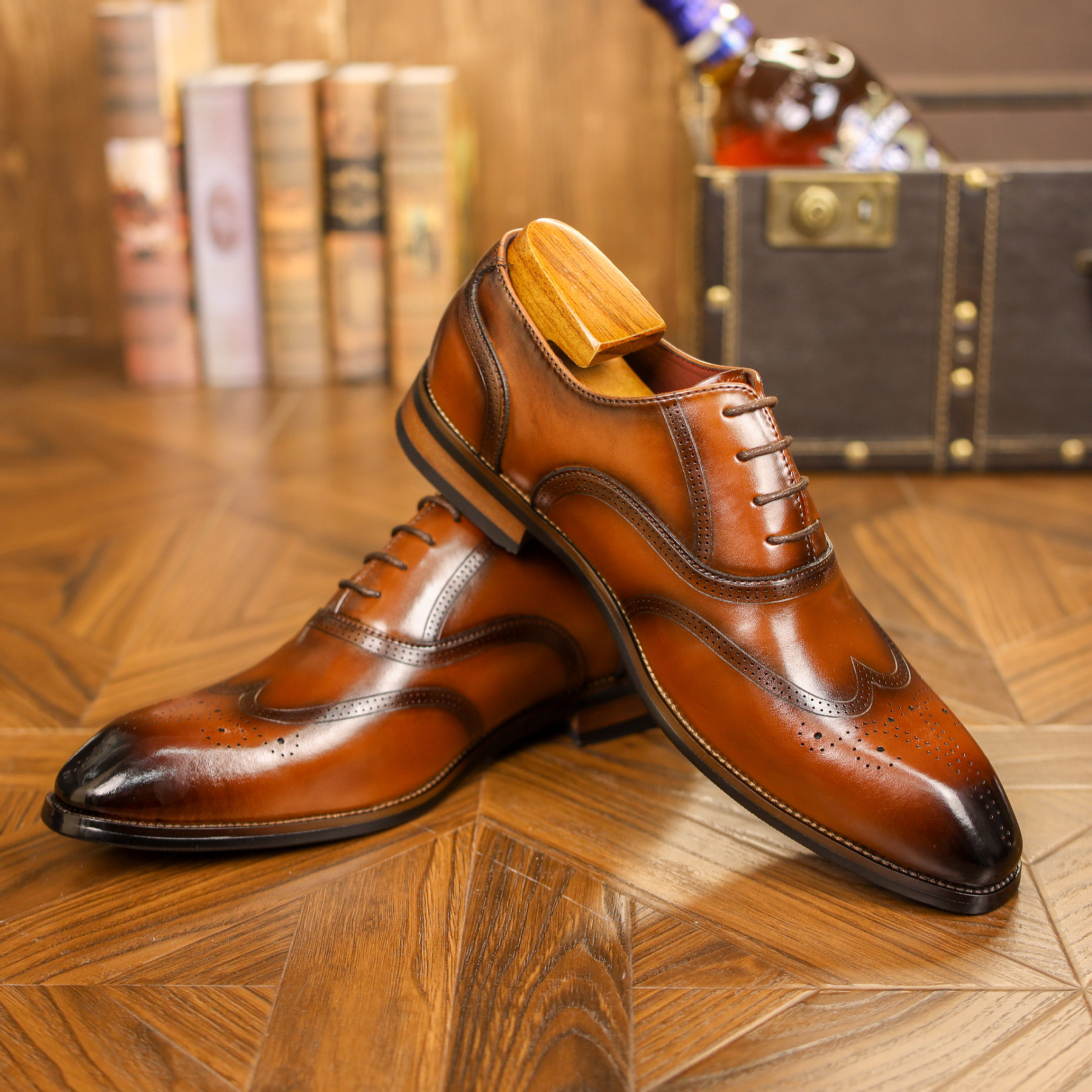 [Copy]Men's top layer cowhide color matching lace-up Oxford shoes