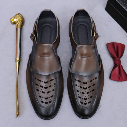 Summer men's retro hollow leather sandals