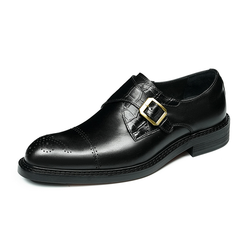 Business casual British style genuine leather monk shoes