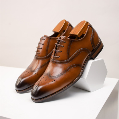 [Copy]Men's top layer cowhide color matching lace-up Oxford shoes