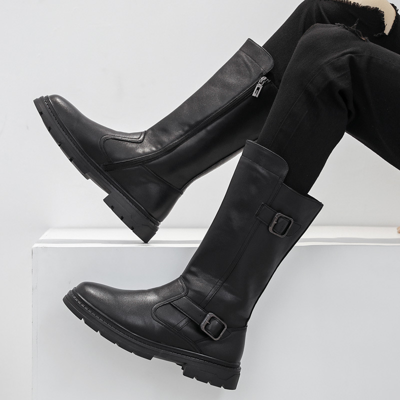 High-top Martin boots men's genuine leather cowhide parade boots knight leather boots men's long boots thick-soled cowboy boots 88056