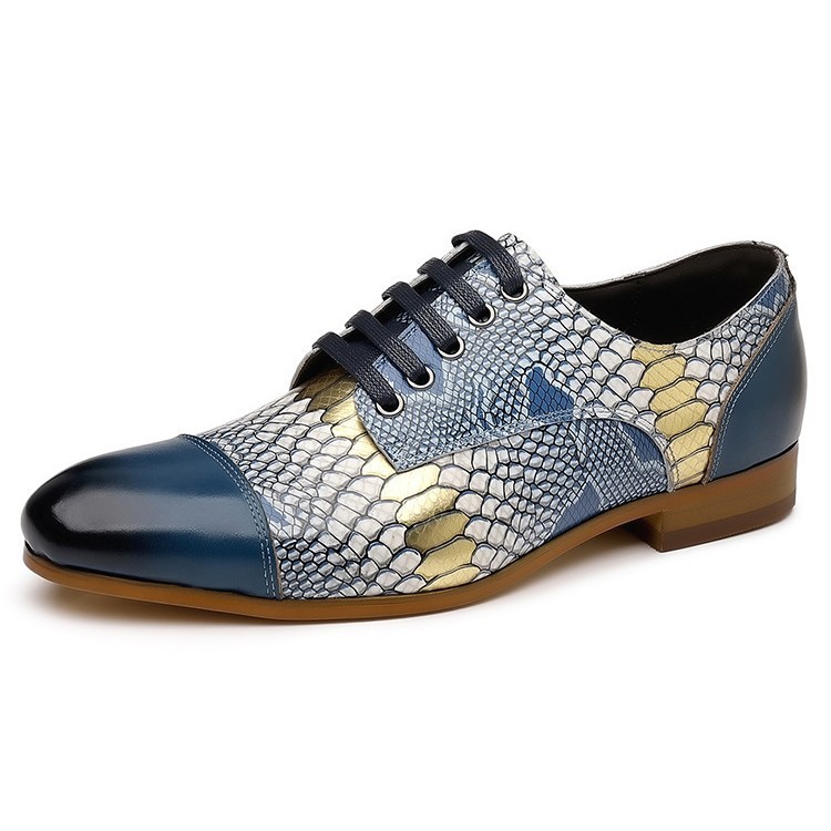 Men's Cowhide Snake Print Patchwork Oxford Shoes