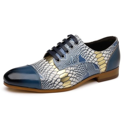 Men's Cowhide Snake Print Patchwork Oxford Shoes