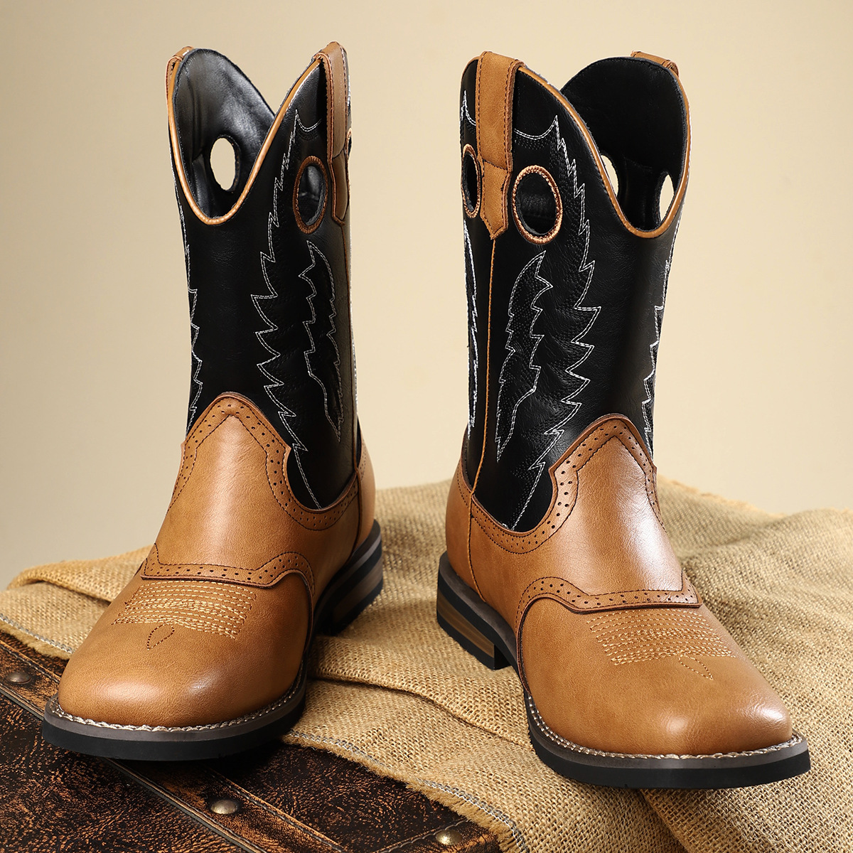 Classic Western Cowboy Boots Retro Embroidered Leather Boots Casual All-match Knight Boots Personality Fashion Cowboy Boots American Style