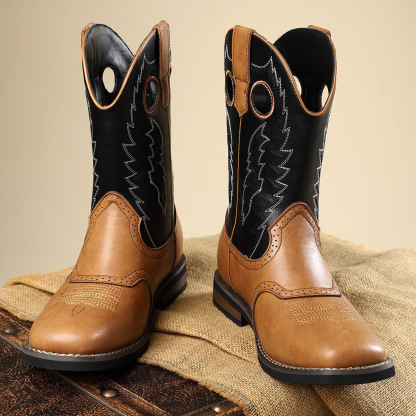 Classic Western Cowboy Boots Retro Embroidered Leather Boots Casual All-match Knight Boots Personality Fashion Cowboy Boots American Style