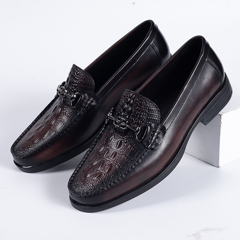Men's leather shoes new style genuine leather loafers business casual formal leather shoes metal buckle crocodile pattern