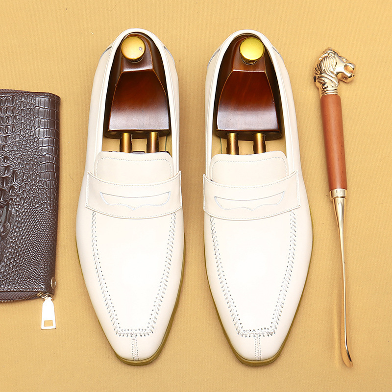 Men's Creamy White Leather Loafers - Stylish & Comfortable