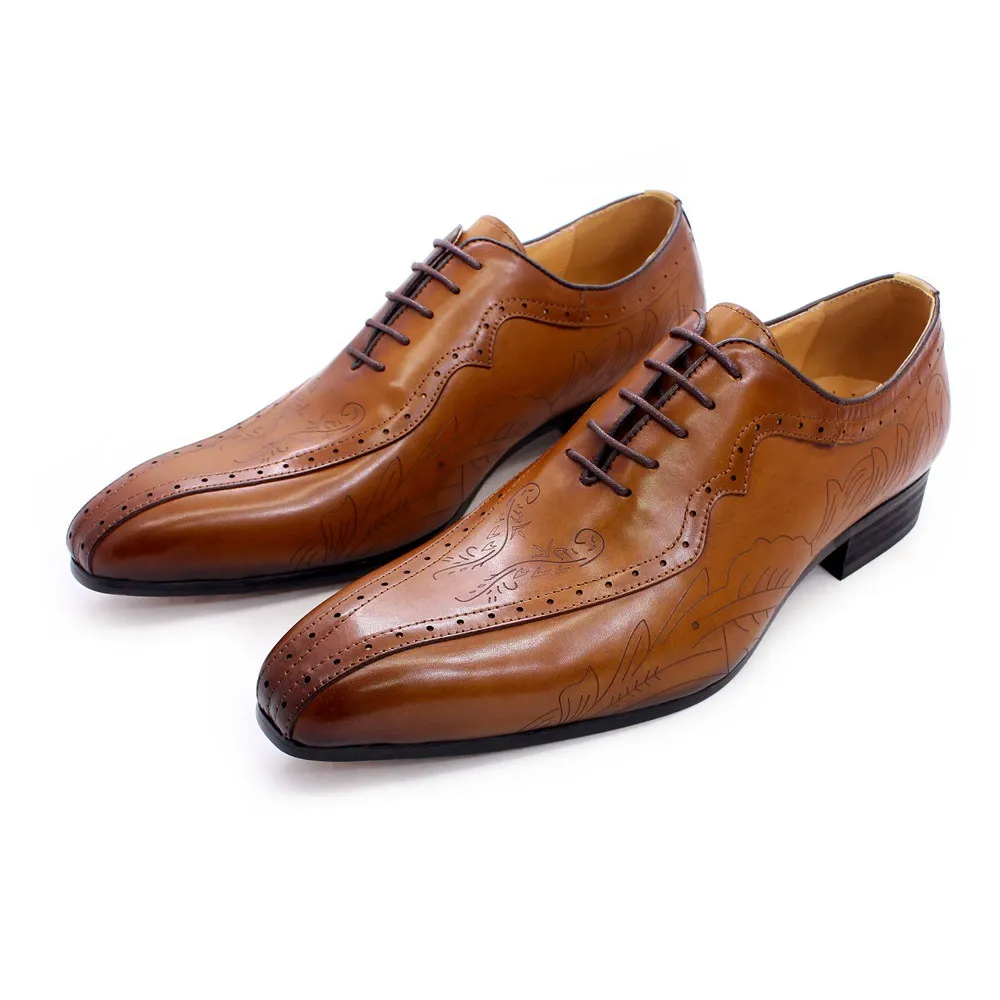 GUYSTEP™Men's business casual shoes brown carved Oxford shoes
