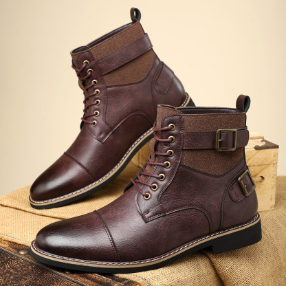 2024 new British style men's casual Martin boots non-slip retro mid-cut pointed leather boots sleeve work boots