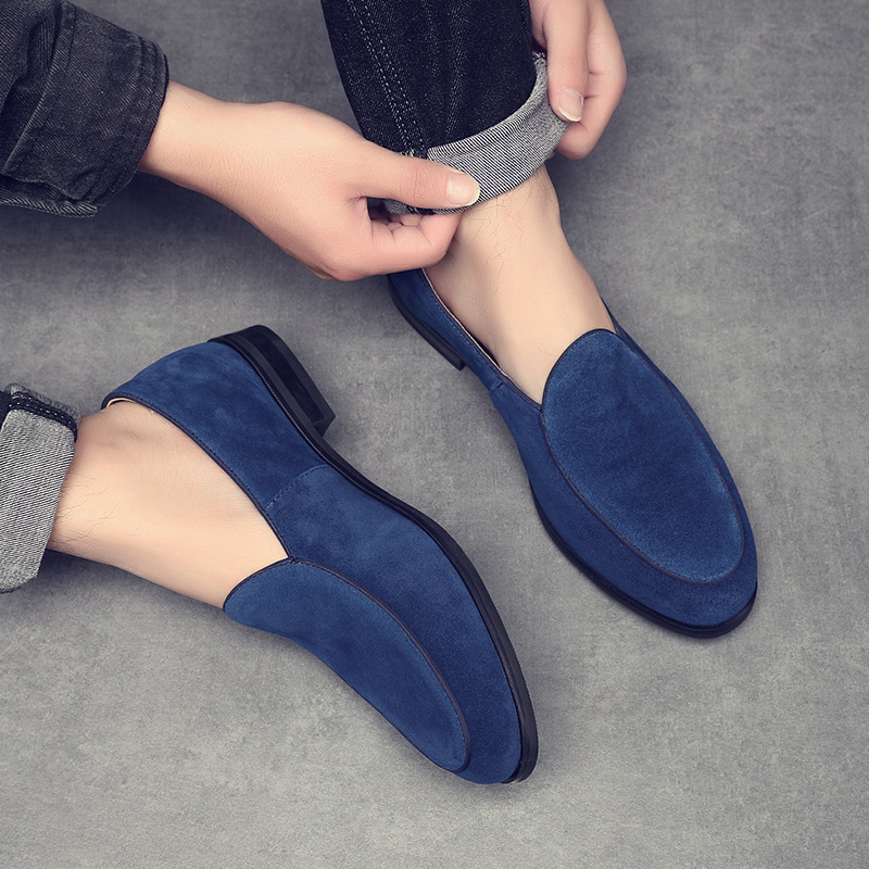 Men's suede loafers niche gentleman nubuck leather lace-free casual leather shoes