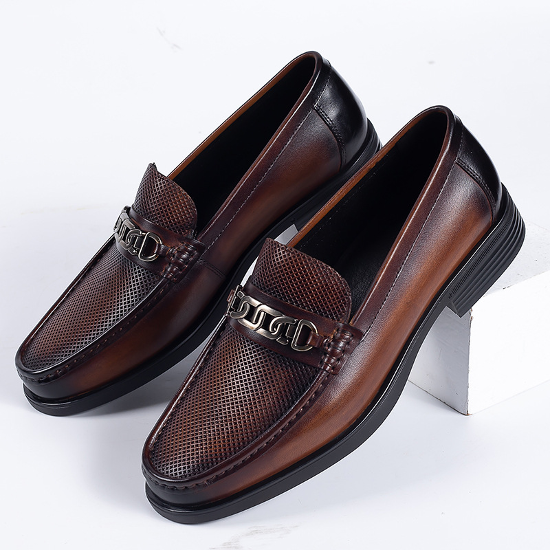 Men's shoes men's leather shoes summer new genuine leather breathable slip-on casual leather shoes loafers business leather shoes