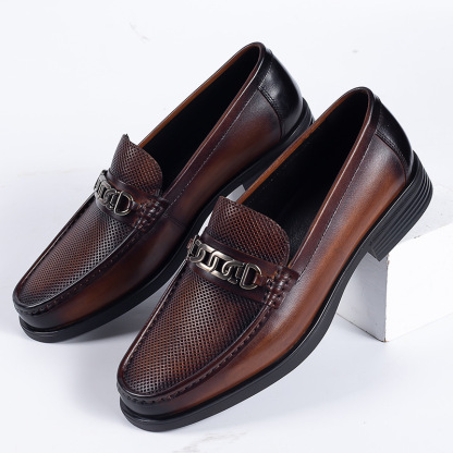 Men's shoes men's leather shoes summer new genuine leather breathable slip-on casual leather shoes loafers business leather shoes