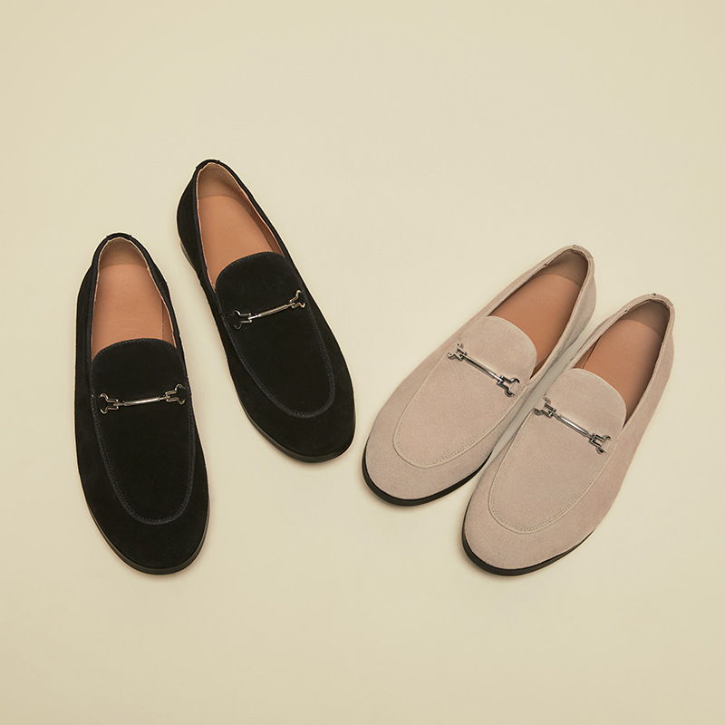 British style summer leisure slip-on lazy leather shoes business genuine leather suede loafers frosted breathable