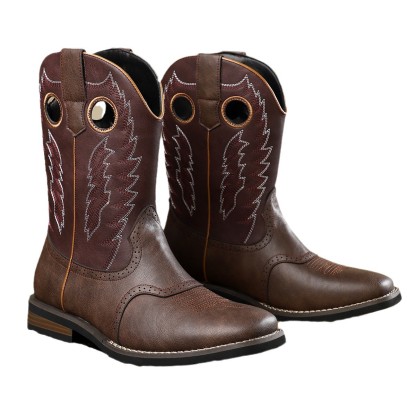 Classic Western Cowboy Boots Retro Embroidered Leather Boots Casual All-match Knight Boots Personality Fashion Cowboy Boots American Style