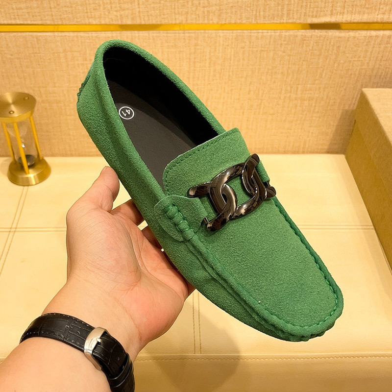 Men's soft-soled suede casual loafers with metal buckles