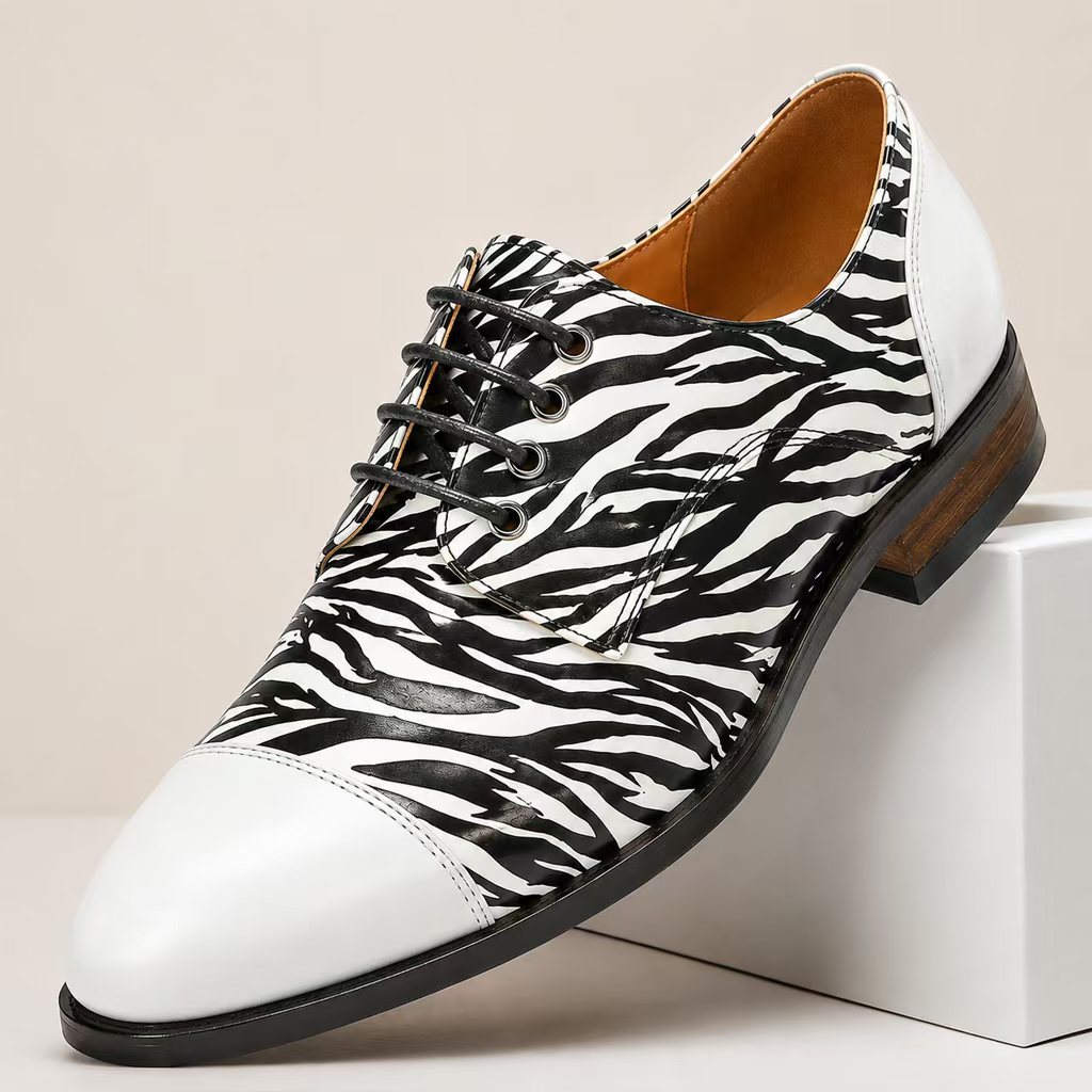 Men's Lace-up Low-top Zebra Print Derby Shoes