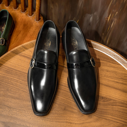 Men's shoes spring and summer new business casual leather shoes men's cowhide leather shoes small square head loafers men's agent