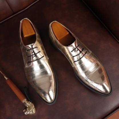 Shiny embossed leather shoes for men wholesale pointed lace-up trendy shoes Amazon wish LAZADA cross-border shipping