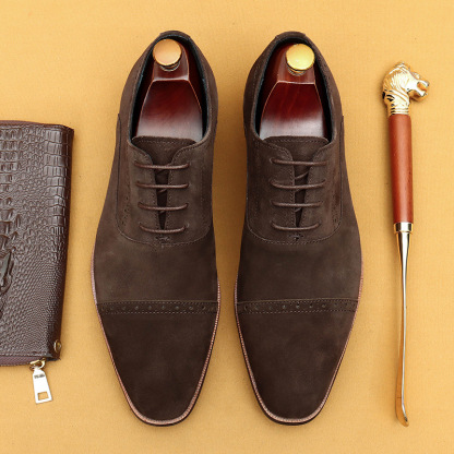 [VIP exclusive] Suede leather shoes men's casual shoes genuine leather suede cowhide business formal three-joint Oxford shoes